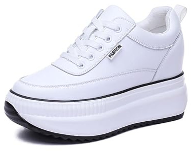 MIXSEN Chaussures Femmes Compensees Baskets à Plateforme en Cuir Sneakers Respirantes Confortable Outdoor Casual Walking Chaussures(Blanc,38EU)