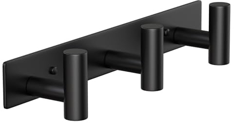 VINHOLD Wall Mounted Coat Rack-3 Hooks, Heavy Duty Stainless Steel Wall Hooks for Towel Coat Bag, Hat Rack Coat Hanger Coat Hooks Towel Racks for Bathroom Entryway Kitchen Hotel Office (Black, 1 Pack)
