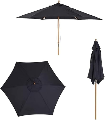 Garden Mile Wooden Black Garden Parasol Outdoor Umbrella Sun Shade 2.4m