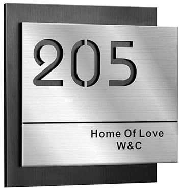 CQSXM Hausnummer aus Edelstahl mit Straßennamen und Nummer, Hausnummernschild - Hohlgeschnitztes Design - 3D Effekt, Wetterfest und UV-Beständig (Silber)
