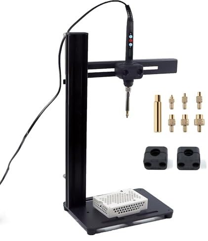 NovelLife Upgraded Vertical Heat Set Insert Tool Pressing Machine with 60W Soldering Iron M2-M8 Tip Adapter Hot Melt Brass Knurled Nuts Threaded Embedded Insertion for 3D Printed Parts