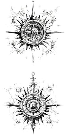 4 Stück Kompass-Tattoo-Aufkleber, Saft, Langlebig, Wasserfest, Nicht Reflektierend, Kompass-Tattoo, Semipermanent