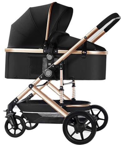 K IKIDO stroller, foldable stroller, standard pram - travel pram, five-point seat belt, load capacity 53 kg, large wheels (Black)