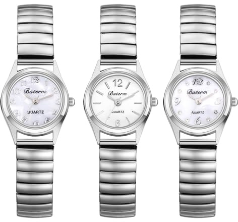 JewelryWe Orologio da donna con cinturino elastico, orologio analogico al quarzo classico da donna, con cinturino in acciaio inossidabile, sottile, con cinturino a strappo e grande quadrante rotondo