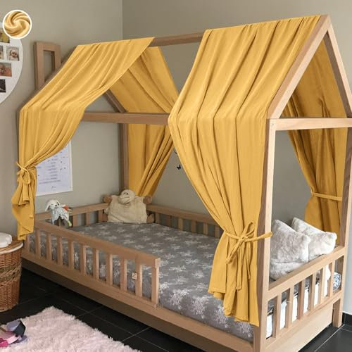 HOTUT Hausbett Himmel,2 Stück Betthimmel Babybett aus Musselin,Weich und atmungsaktiv Baldachin Kinderzimmer Deko,Babybett Himmel Deko Set für Mädchen & Jungen-62 x 270cm Orange