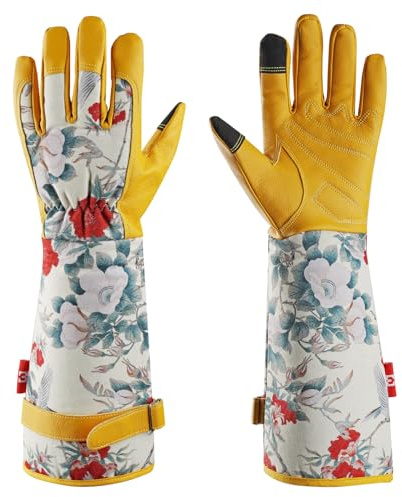 Mustbau Lange Gartenhandschuhe für Damen, Kunstleder Gauntlet Wasserabweisend Rosenhandschuhe, Garten Arbeitshandschuhe für Gartenarbeit Hausarbeit (L)