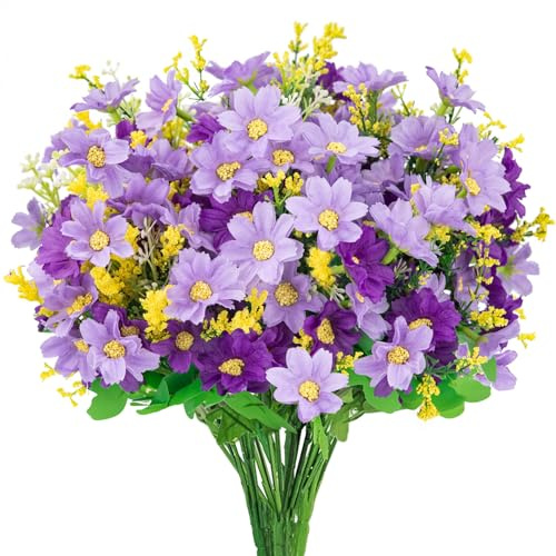 OWLKELA Artificial Daisy Flowers, 6 Bundles, Purple | Fake Daisy Flowers, UV Resistant, for Indoor & Outdoor Decoration, Vase, Grave, Garden, Home, Wedding