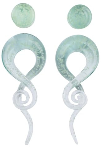 IMINI Pyrex - Juego de dilatadores en espiral de cristal que brillan en la oscuridad para piercing corporal, hipoalergénicos, dilatadores de 5 a 14 mm, para mujeres y hombres, 4G (5mm), Vidrio, No es