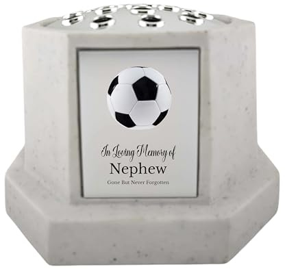 In Loving Memory Of Memorial Octagon Rose Bowl Grave Marker Flower Pot Vase With Football Design Dad & Lots More White/Silver (UV PRINTED) (Nephew)