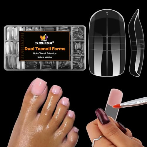 TOROKOM Toe Nail Forms for Poly Extension Gel, 300 Pcs Toenail Dual Forms Reusable Full Cover Molds for Poly Gel French Tip Acrylic Toenails Pedicure for Salon & DIY at Home 15 Sizes