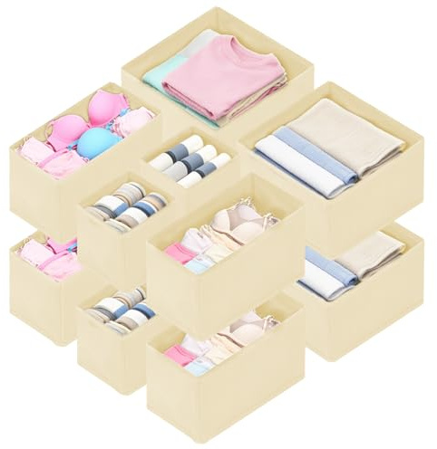 12 Pezzi Organizer Cassetti, Organizer per Armadio, Divisori per Cassetti in Non Tessuto Pieghevole, Separatori per Cassetti per Biancheria Intima, Calze, Cravatte, Cinture, Ideale per Armadio(beige)