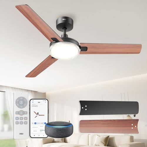 DREO Smart Ceiling Fans with Lights, 52 Inch White Ceiling Fan, 12 Speeds & 3 Fan Modes, Stepless Color Tones, Dimmable LED Light, 1-12H Timer, Quiet DC Motor, Remote/APP/Alexa/Wall Switch Control