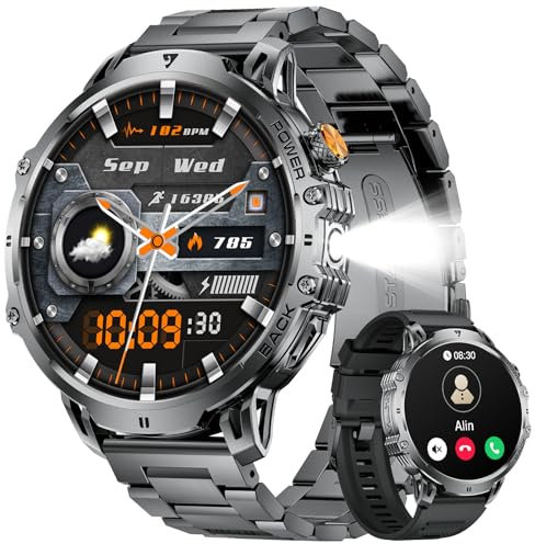 LIGE Reloj Inteligente Hombre con Llamadas Bluetooth, 1000mAh Batería/LED Linterna, 1.85 Grandes Smartwatch Hombre con Monitor de Sueño, IP68 Impermeable, 100+ Modos Deportivos para Android iOS
