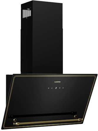 Klarstein Victoria Dunstabzugshaube - 60 cm Abzugshaube, 336 m³/h Luftstrom, A++ Energieeffizienz, Touch-Bedienfeld, LED-Beleuchtung, Schwarz/Gold, Abluft & Umluft, Leise 52 dB