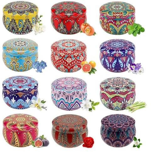 12 barattoli vuoti per candele, in latta, rotondi, con coperchio, per progetti artistici e artigianali, bomboniere per feste e vacanze (METAL_60ML 62,4 g)