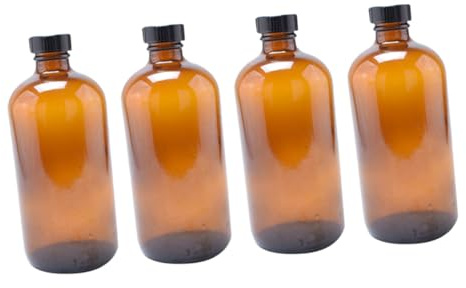 Beatifufu 4piezas Botellas De Vidrio Ámbar Reutilizables De Frascos Redondos Boston Con Tapa De Baquelita Negra Para Aceites Esenciales y Productos Sensibles La Luz