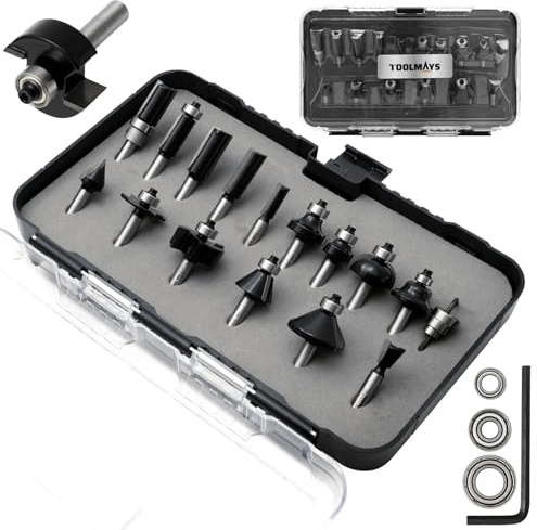 TOOLMAYS 15x Fräser set für Oberfräse | Fräser Zylindrischer 8mm schaft, Holzfräser für Weichholz, Hartholz, oberfräse zubehör