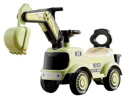 WLH Alexanders Carrelli Escavatore da cantiere for bambini, escavatore da viaggio, auto a spinta, con vano portaoggetti sotto il sedile, auto scorrevole antiribaltamento, giocattolo Macchinine(Groen)