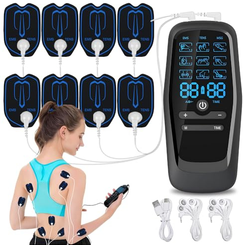 Electrostimulateur TENS/EMS/Mass, ADDLIVE Electrostimulateur Musculaire, Simulateur de Regles Douloureuses, Stimulateur Musculaire avec 8 Electrodes pour Electrostimulateur, 30 Intensités et 9 Modes