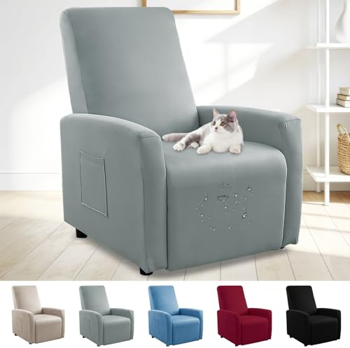 Wasserdichte Sessel Überzug Stretch, Sesselbezuge mit Taschen, All-Inclusive Sesselschoner, Stretch Relaxsessel Bezüge, Elastisch Sesselbezug für Fernsehsessel Relaxsessel Sesselhusse (Hellgrau)