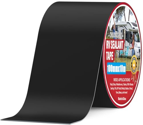 CHUANGSEED Ruban Adhésif de réparation de RV noir,ruban en butyle camping-car,10cmx10m,Ruban pour Caravane,Black rv sealant tape pour RV,Camping-Car,toiture,Bateau réparer Les Fuite