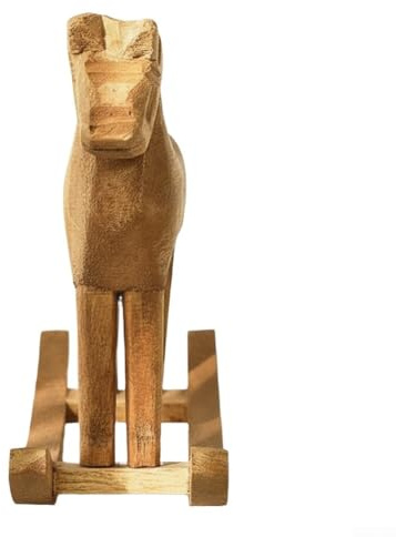 ZWEquipint Cheval à bascule rustique en bois : figurine interactive en bois pour la maison, le bureau, la chambre d'enfant, charmante décoration de vacances, finition naturelle, 16 x 6 x 19 cm