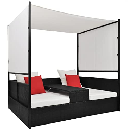 vidaXL Doppel-Liegebett mit Sonnendach Poly Rattan Schwarz
