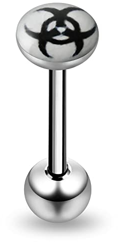 Monster Piercing Zungenpiercing Intimpiercing | 316L Chirurgenstahl | Biohazard | Stabstärke: 14G (1,6 mm) | Stablänge: 16mm | Hypoallergen