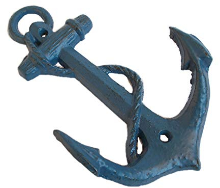 Unbekannt Maritimer Kleiderhaken - Haken mit Anker oder Steuerrad aus Gusseisen - Blau (58828)