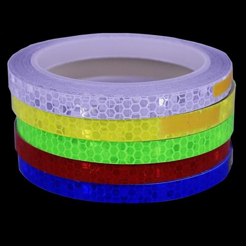 LiXiongBao 5 Pack Reflective Tape Outdoor Safety Warning Lighting Sticker Waterproof Bike Reflector Tape for Bicycle Bike Car Motorcycle DIY Rim Decoration (5 Color)