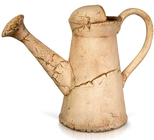 PLATINUX Steingut Deko Gießkanne Braun Gartendeko 36x16,5x26,5cm Handgemacht Steinoptik Keramikgießkanne Handmade Groß