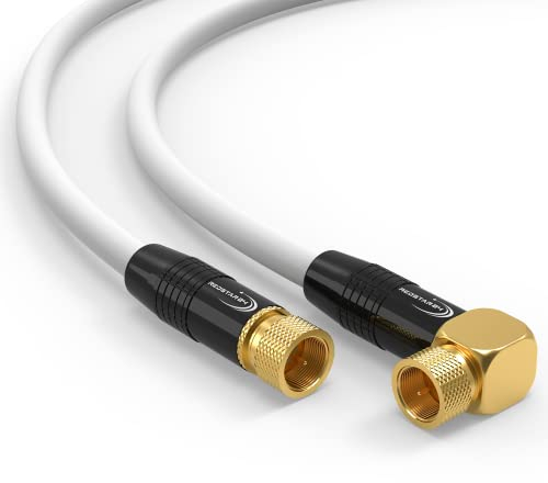 RedStar24 20m SAT Antennenkabel Satellitenkabel Digital HDTV 135dB 2X F-Stecker 1x 90° gewinkelt VERGOLDET Koaxialkabel Class A+ Ultra HD 4K 3D UHD Koaxial Satelliten Router Modem Kabel (20m, Weiß)