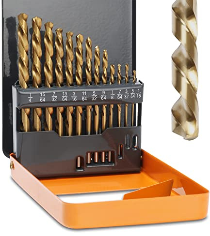 Lichamp Left Hand Drill Bit Set for Metal Sheet, 13-Piece Genuine M2 HSS Twist Reverse Drill Bits, 13 Sizes from 1/16 to 1/4 inches