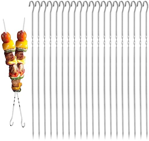 GAOHAN 20 Pcs Metal Kebab Skewers for Grilling - Flat BBQ Rack, Reusable Stainless Steel Sticks for Meat and Food