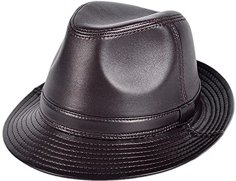 G&F Leder Jazzmütze Herren Schaffell Fedora Herbst Jahrgang Gentleman Hut 56-60cm (Color : Brown, Size : 59cm/23.2in)