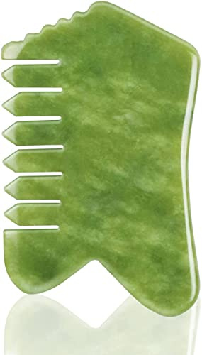 Gua Sha Kamm, natürliche Guasha Jade, Kopf Kopfhaut Pflege Massage Kamm, Körper Gesicht Gua Sha Schaben Massage Werkzeug für Lift Schwellungen, Jade Haar Wachstum Kopfhaut Stimulator für Meridian