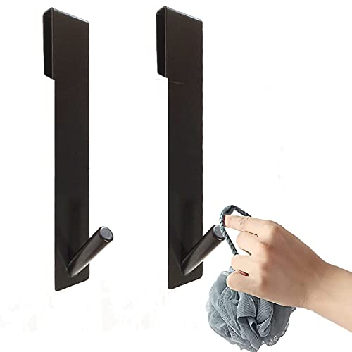 Gloryit Ganci da doccia in acciaio inox, set di 2 ganci porta asciugamani senza foratura, ganci per porta doccia estensibili, gancio da parete cabina doccia, con protezione imbottita