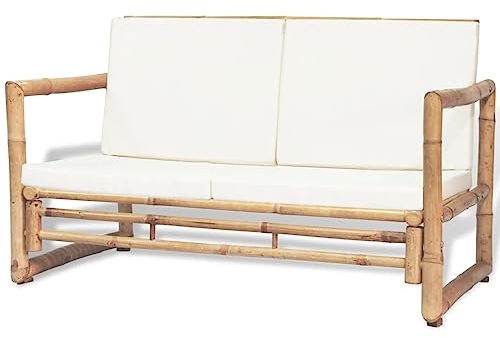 ZEYUAN 2-Sitzer Gartensofa mit Polstern, Lounge Sofa Outdoor, Garten Loungemöbel, Gartensofa, Gartenlounge, Balkon Set Möbel, Bambus