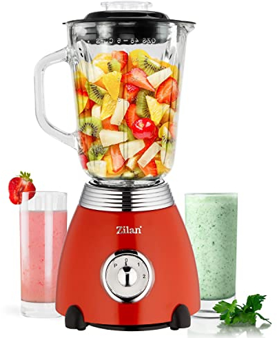 60er Jahre Retro Standmixer | 6-Fach Metallmesser | 1,5 Liter ml | 500 Watt | Glas Edelstahl | Pulsfunktion | Universal Power Mixer | Smoothie Maker | Ice Crusher | Eiweiß Shaker | Vintage Retro Style