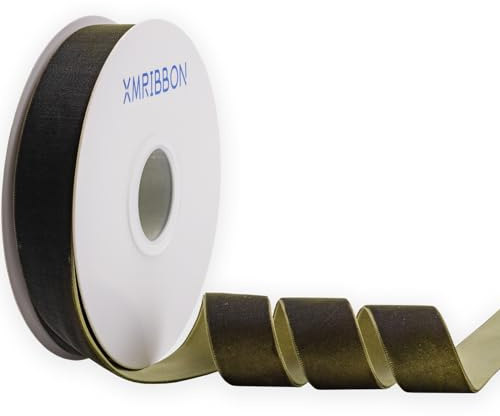 XMRIBBON Olivgrünes einseitiges Samtband, 2,54 cm × 9,144 m pro Spule