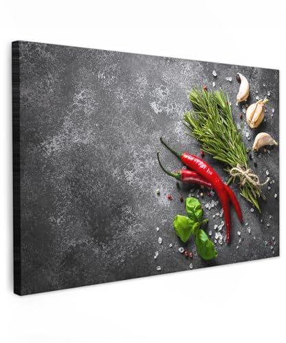 MuchoWow© Bild auf Leinwand Groß XXL Schlafzimmer Bilder Badezimmer Wand | 120x80 cm - Deko Wohnzimmer Modern Wanddeko Bilderwand Geschenk Küchen - Pfeffer - Kräuter - Gewürze - Beton