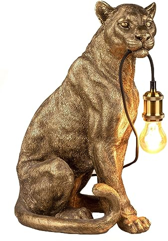 formano Leopard Stehlampe Antik-Gold 51cm - E27 Tischlampe mit Löwenkopf - Vintage Dekolampe für Wohnzimmer & Schlafzimmer - 40W Elegante Beleuchtung Stimmungslampe Tierlampe Löwe