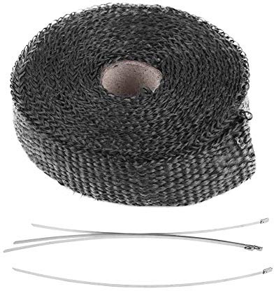 Keenso Ruban adhésif pour l'échappement, 5 M de Ruban Isolant pour Voiture avec 4 Attaches de Câble en Acier Inoxydable (Noir)