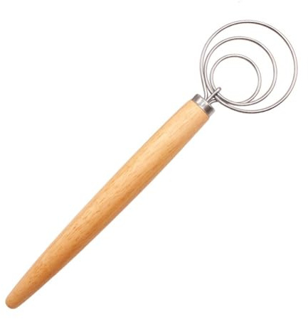 Frusta danese da 33 cm, frusta per pane olandese, in acciaio inox, stile olandese, frusta per impasto, con manico in legno, frusta manuale originale olandese, strumenti da forno per lievito madre,