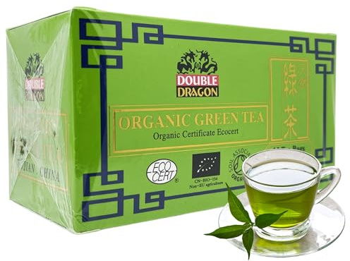 Double Dragon 100% Organic Green Tea, Gluten-Free, 300 Tea Bags (12 Boxes of 25 Bags Each)