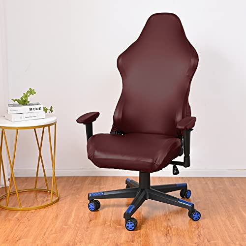 Lukery Funda para Silla de Gaming con Elástica Cubierta, Cuero PU Impermeable Funda para Silla Oficina Giratoria Respaldo Alto Universal Removible Lavable (marrón)
