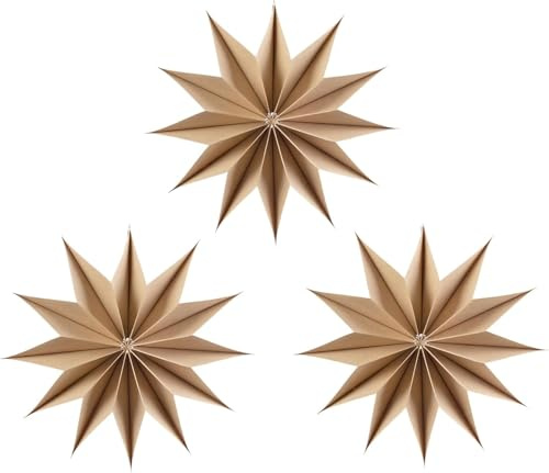 EASY JOY 3Pcs12-Pointed Brown Paper Star Lanterns 12 Inch Hanging Lamp Rustic Paper Decorations Boho Party Decor