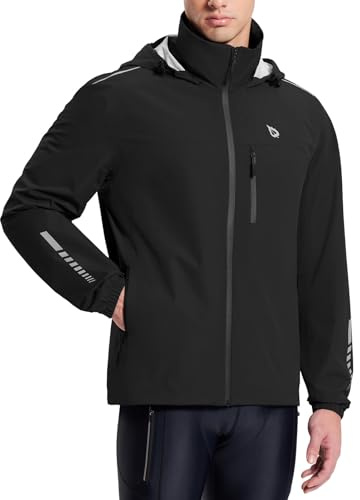 baleaf Fahrradjacke Herren Regenjacke Halsschutzjacke Wasserdicht Atmungsaktiv Wanderjacke Windbreaker Outdoor Jacken Leichte Windjacke Trekking Regenjacke Schwarz M
