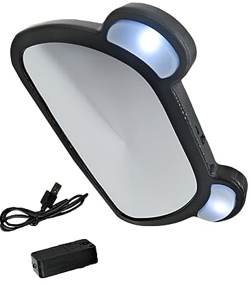 Rétroviseur Intérieur de Voiture LED pour Bébé, 1 Pièce Noir | Abs, Verre et Nylon, Fixation par Bande, Structure Rotative, Installation Facile, Usage en Conduite et Habitacle