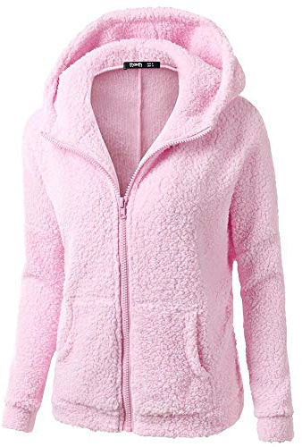 Genérico Chaquetas de Felpa Suave para Mujer Cálida Cremallera Abrigo con Capucha Casual Suéter Ligero y Cómodo Sweatshirt Hoodie Talla Grande Rapa Mjuer Invierno Blusas Tops (01 Rosa, S)